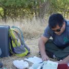 UC Davis graduate alumna Allison Injaian works with her mentees in the field. 